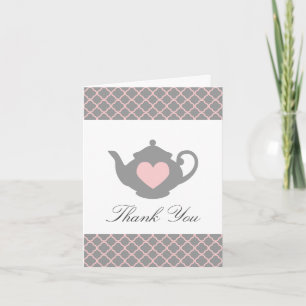 Cartão De Agradecimento Chic Pink + Gray Teapot Trellis Thank You Card