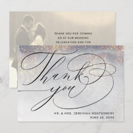 Cartão De Agradecimento Chic Prata Dourado Brilho Aquarela Fotografia de C