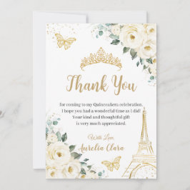 Cartão De Agradecimento Chic Quinceañera Ivory Floral Eiffel 16º aniversár