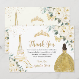 Cartão De Agradecimento Chic Quinceañera Ivory Floral Paris 16º Aniversári
