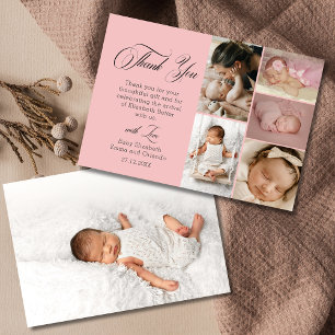 Cartão De Agradecimento Chic Rosa Beijinho Seis Fotos Obrigado Baby Shower