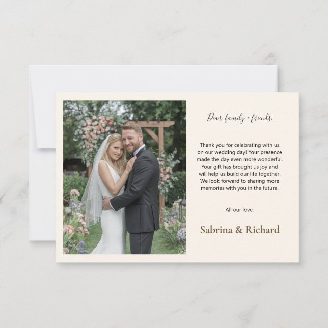 Cartão De Agradecimento Chic Script Love Brown E Cream Floral Casamento (Verso)