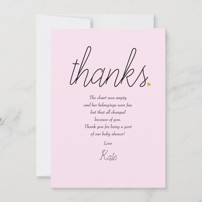 Cartão De Agradecimento Chic Script Love Heart Baby Girl Obrigado Poem (Frente)