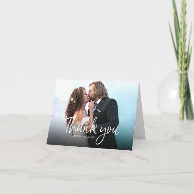 Cartão De Agradecimento Chic Script Simples Elegante Casamento Obrigado Fo (Frente)