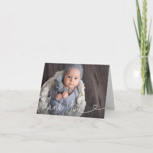 Cartão De Agradecimento Chic Simple Heart script Baby Boy chuveiro