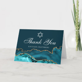 Cartão De Agradecimento Chic Teal Dourado Agate Personalizado Bat Mitzvah