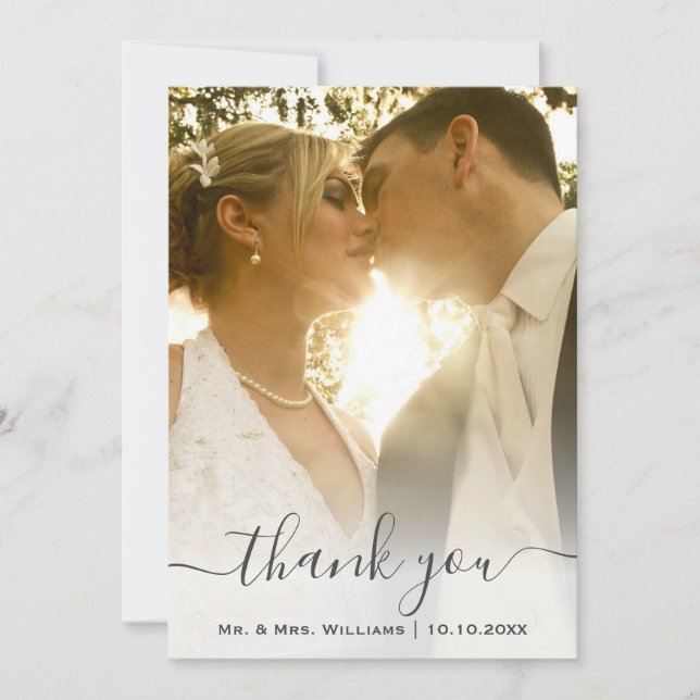 Cartão De Agradecimento Chic Trendy Clássica Noiva E Foto De Casamento De  (Frente)