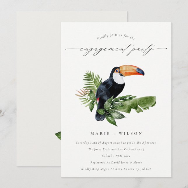 Cartão De Agradecimento Chic Tropical RainForest Toucan Noivado Invite (Frente/Verso)