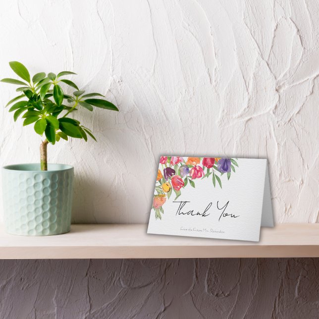 Cartão De Agradecimento Chic Tulips e Chá de panela Greenery Obrigado (Criador carregado)