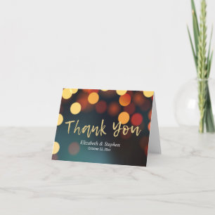 Cartão De Agradecimento Chic Turquesa Luzes Bokeh Dourado Casamento Obriga