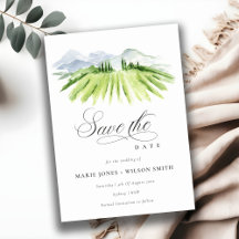 Chic Winery Vineyard Mountain Save The Date Card