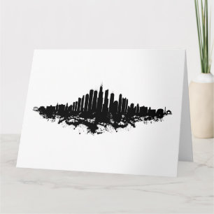 Cartão De Agradecimento Chicago City Skyline Watercolor Black and White