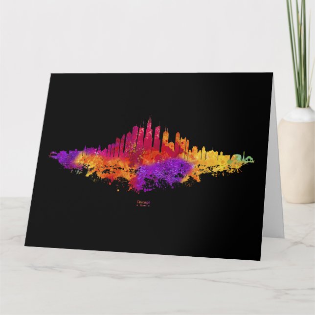 Cartão De Agradecimento Chicago City Skyline Watercolor em Branco (Frente)