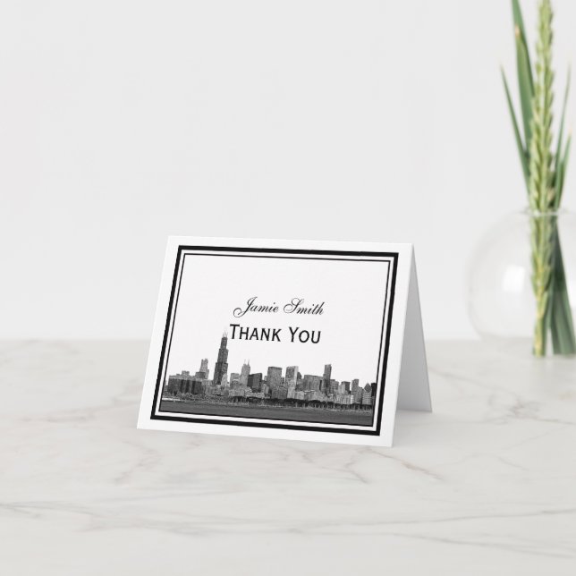Cartão De Agradecimento Chicago Skyline Etched Framed H Thank You (Frente)