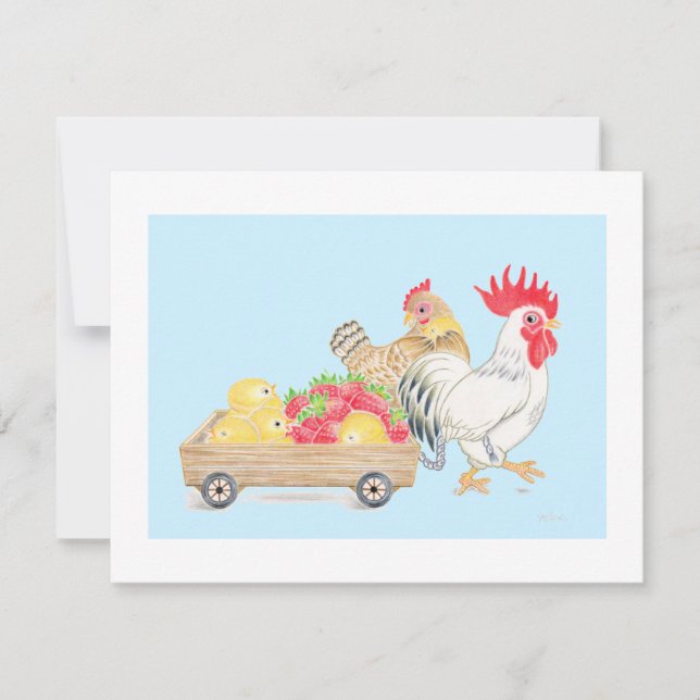 Cartão De Agradecimento Chicken Chicks Family Strawberries Blue Flat  Card (Frente)