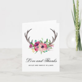 Cartão De Agradecimento Chifres de Veado Rústicos Boho Floral