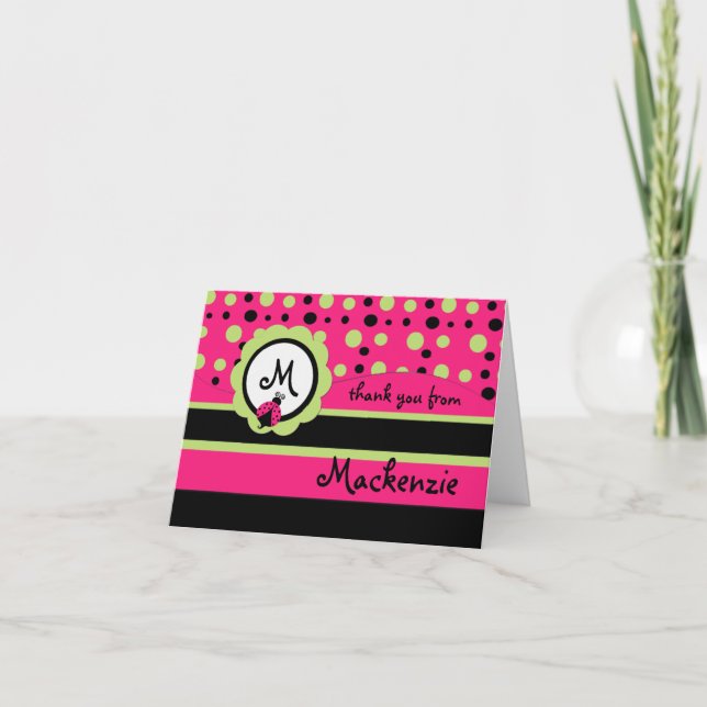 Cartão De Agradecimento Child's Monogram Ladybug Thank You Card (Frente)