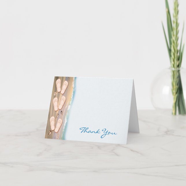 Cartão De Agradecimento Chinelos na Praia Obrigado (Frente)