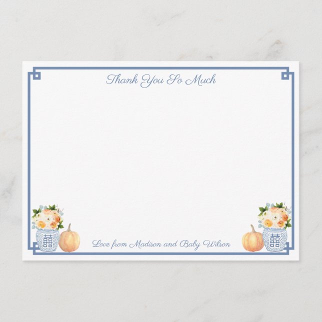Cartão De Agradecimento Chinoiserie Chic Abóboras Florais Casamento Festa (Frente)