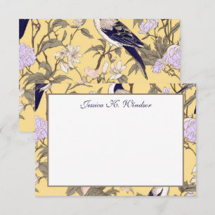 Cartão De Agradecimento Chinoiserie Floral Yellow Egret Personalizada