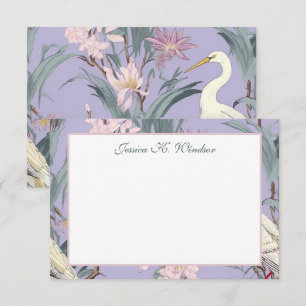 Cartão De Agradecimento Chinoiserie Lavanda Floral Egret Personalizado