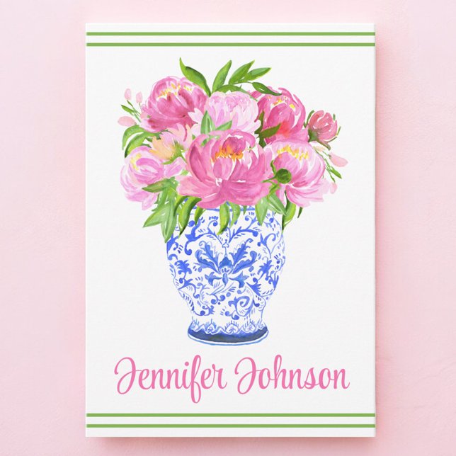 Cartão De Agradecimento Chinoiserie Vase Border, Rosa, Personalizada (Criador carregado)