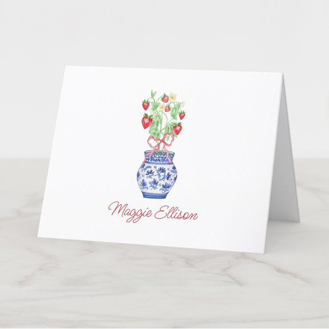 Cartão De Agradecimento Chinoiserie Vase de Morangos Vermelhos (Criador carregado)