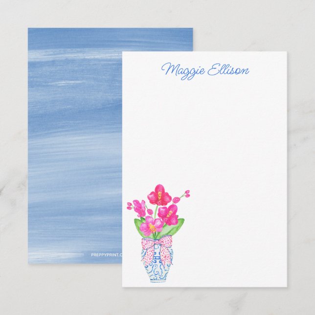 Cartão De Agradecimento Chinoiserie Watercolor Orquídeas Ginger Jar (Frente/Verso)