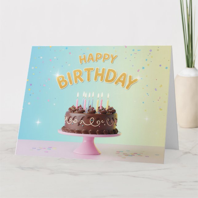 Cartão De Agradecimento Chocolate Celebration Cake – Happy Birthday Card (Frente)