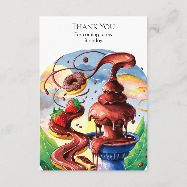 Cartão De Agradecimento Chocolate de Aniversário de Fonte em Aquarela Fofa (Frente)