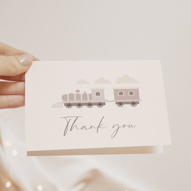 Cartão De Agradecimento Choo Choo Train Girls Pink Festa de aniversário (A beautiful and fully customizable thank you card for birthday, baby showers and more!)