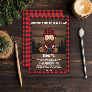 Cartão De Agradecimento Chop Chop! Chá de fraldas Rustic Lumberjack Flanne