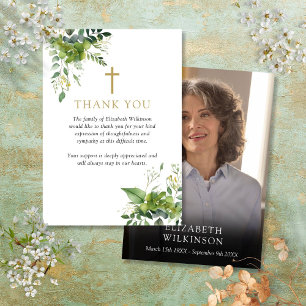 Cartão De Agradecimento Christian Greenery Memoral Foto Funeral