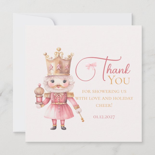 Cartão De Agradecimento Christmas Baby Shower Pink Nutcracker Thank You (Frente)