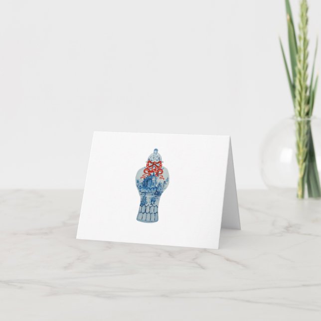 Cartão De Agradecimento Christmas Blue White Ginger Jar Thank You Notes (Frente)