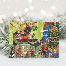 Cartão De Agradecimento Christmas Cats playing Piano Holiday Card