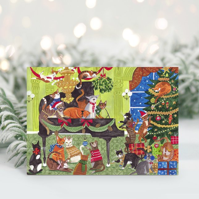 Cartão De Agradecimento Christmas Cats playing Piano Holiday Card (Christmas Cats playing Piano Holiday Card)