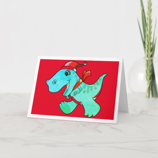 CARTÃO DE AGRADECIMENTO CHRISTMAS DINOSAUR FOR KIDS GREETING CARD (Frente)