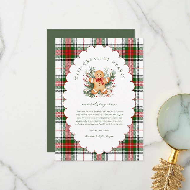 Cartão De Agradecimento Christmas Gingerbread Baby Shower  (Frente/Verso In Situ)