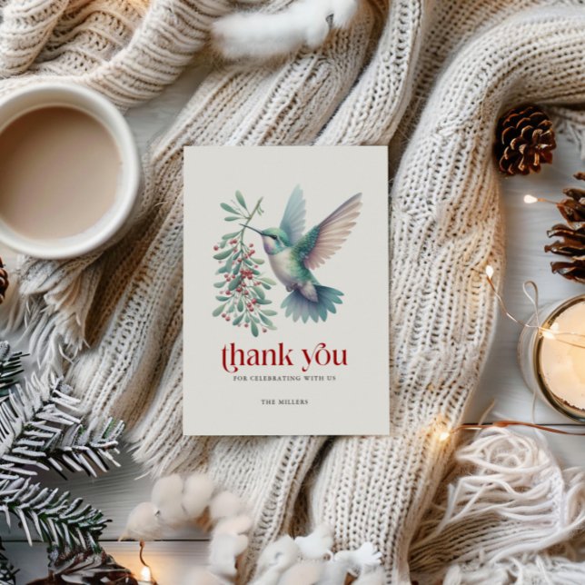 Cartão De Agradecimento Christmas Holly Hummingbird Thank You Typography (Criador carregado)