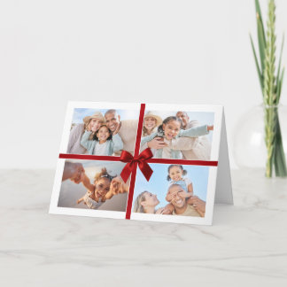 Cartão De Agradecimento CHRISTMAS MULTI PHOTO modern gift red ribbon bow