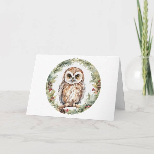 Cartão De Agradecimento christmas owl illustration owl wall art holiday  (Frente)