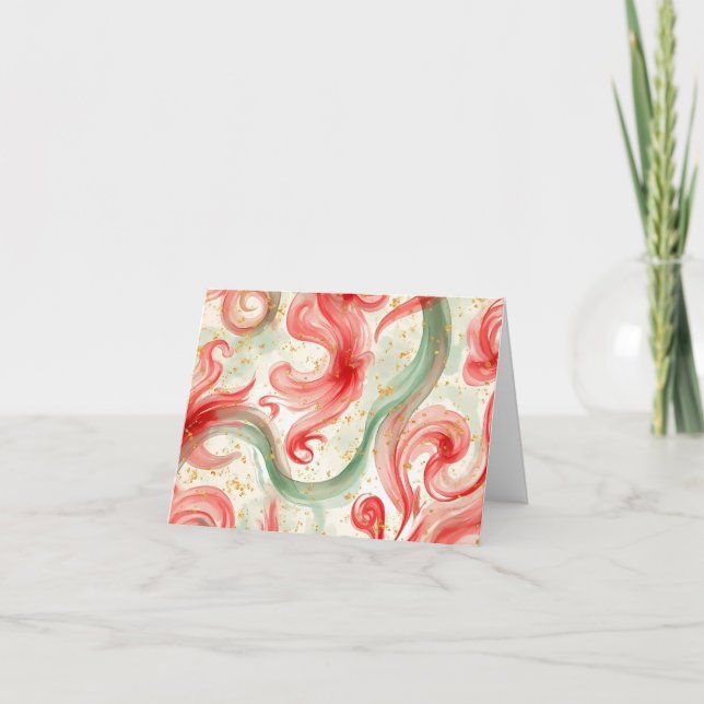 Cartão De Agradecimento Christmas Red and Green swirls  (Frente)