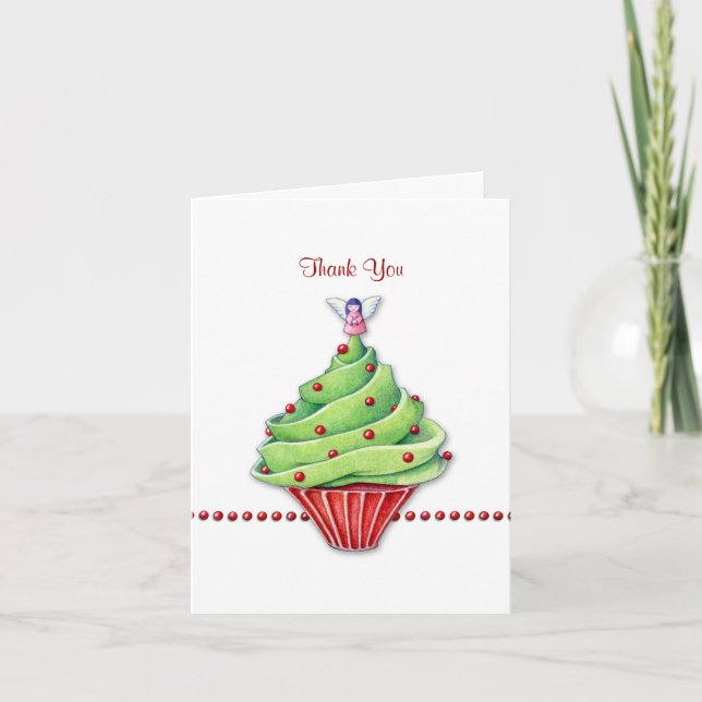 Cartão De Agradecimento Christmas Tree Cupcake Thank You Note Card (Frente)