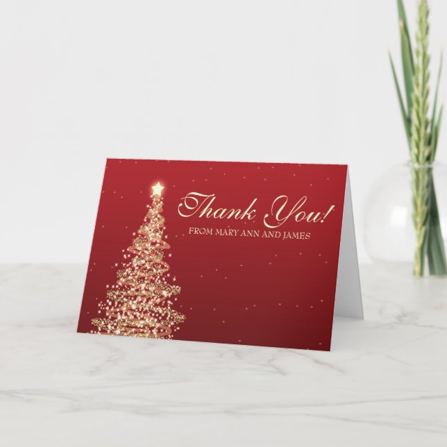 Cartão De Agradecimento Christmas Wedding "Thank you" Red Gold (Frente)