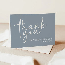 Cartão De Agradecimento Chuva Azul Minimalista Bridal Shower Dobrada