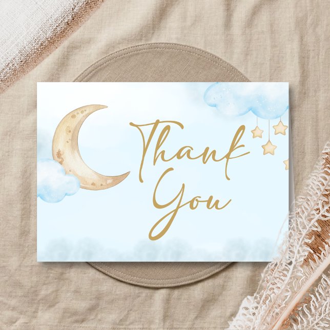 Cartão De Agradecimento Chuva Azul Sobre o Chá de Bebê da Lua  (Over the Moon Baby Shower Thank You Card)