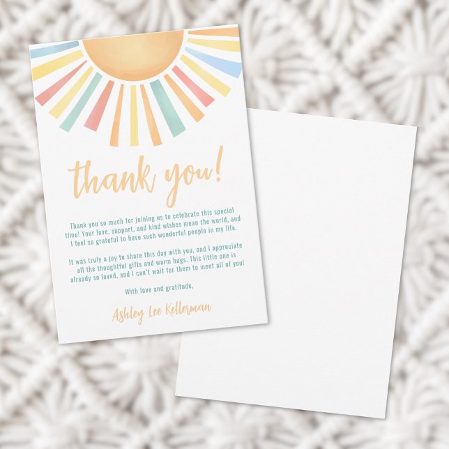 Cartão De Agradecimento Chuva de Amor Bebê Sunshine (Sunshine Sun Baby Shower Thank You Card)