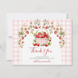 Cartão De Agradecimento Chuva de Arroz Rosa Gingham Berry em amor Chá de N