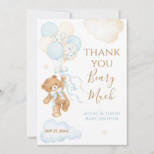 Cartão De Agradecimento Chuva de Balão Azul Mal Podemos Esperar Menino Bab